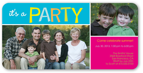 Party Time Summer Invitation, Blue, 100% Recycled Cardstock , Rounded
