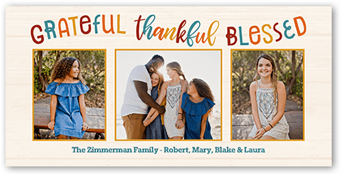 Thankful and Blessed Fall Photo Card, White, 4x8, Signature Smooth Cardstock, Square