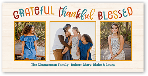 Thankful and Blessed Fall Photo Card, White, 4x8 Flat, 100% Recycled Cardstock , Square