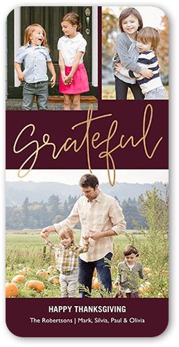 Elegant Thanksgiving Fall Photo Card, Purple, 4x8 Flat, 100% Recycled Cardstock , Rounded