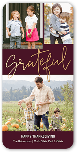 Elegant Thanksgiving Fall Photo Card, Purple, 4x8 Flat, Standard Smooth Cardstock, Rounded