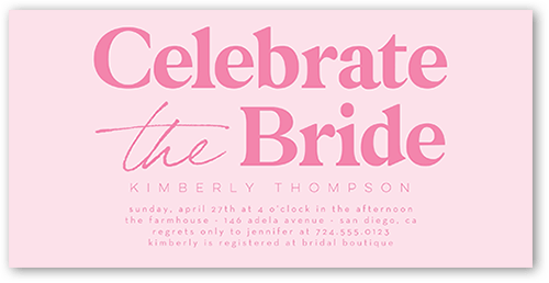 Celebrate The Bride Bridal Shower Invitation, Pink, 4x8, Pearl Shimmer Cardstock, Square