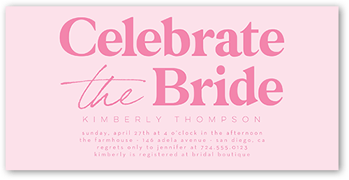 Celebrate The Bride Bridal Shower Invitation, Pink, 4x8 Flat, Standard Smooth Cardstock, Square, Bubblegum