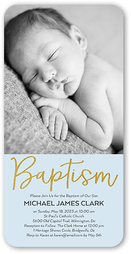 Refined Script Boy Baptism Invitation, Blue, 4x8 Flat, Signature Smooth Cardstock, Rounded