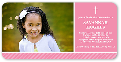 Classic Communion Girl Communion Invitation, Pink, Standard Smooth Cardstock, Rounded
