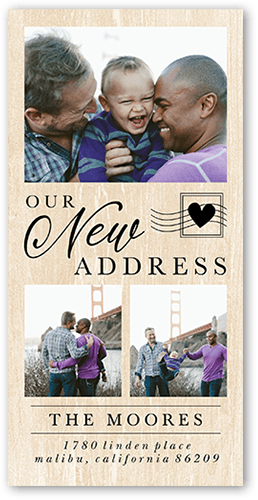 Stamped Address Moving Announcement, White, 4x8 Flat, Pearl Shimmer Cardstock, Square, Eggshell