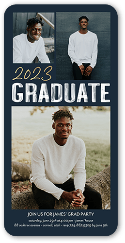 Scholarly Showcase Graduation Invitation, Black, 4x8, Standard Smooth Cardstock, Rounded