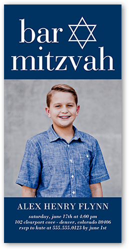 Solid Block Bar Mitzvah Invitation, Blue, 4x8 Flat, 100% Recycled Cardstock , Square