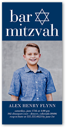 Solid Block Bar Mitzvah Invitation, Blue, 4x8 Flat, Signature Smooth Cardstock, Square