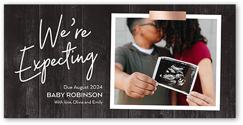 Happy And Expecting Pregnancy Announcement, Grey, 4x8 Flat, Signature Smooth Cardstock, Square