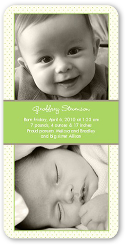 Swiss Dots Green Birth Announcement, Green, Pearl Shimmer Cardstock, Rounded