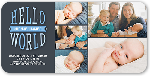 Hello Newborn Boy Birth Announcement, Gray, Pearl Shimmer Cardstock, Rounded