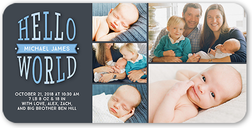 Hello Newborn Boy Birth Announcement, Gray, Signature Smooth Cardstock, Rounded