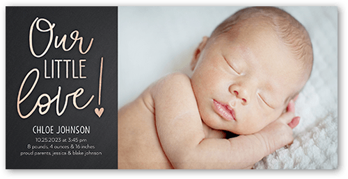 Our Little One Birth Announcement, Grey, 4x8, Signature Smooth Cardstock, Square