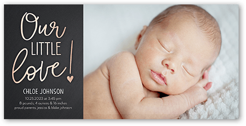 Our Little One Birth Announcement, Grey, 4x8 Flat, Signature Smooth Cardstock, Square