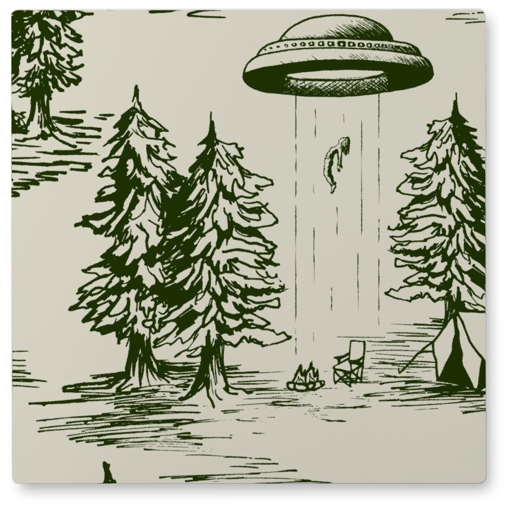 Alien Abduction - Forest Green and Cream Photo Tile, Metal, 8x8, Green, Classic Green