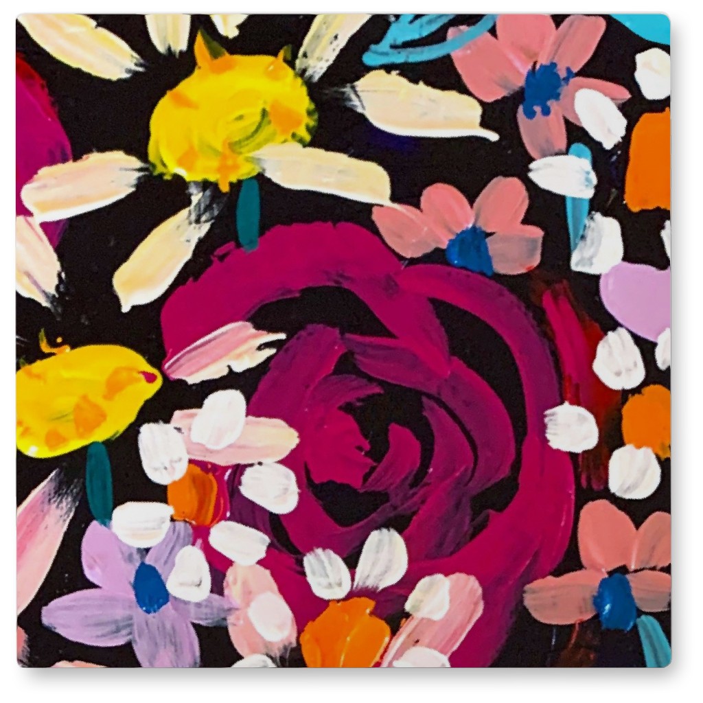 Summer Soiree Floral - Black Photo Tile, Metal, 8x8, Multicolor