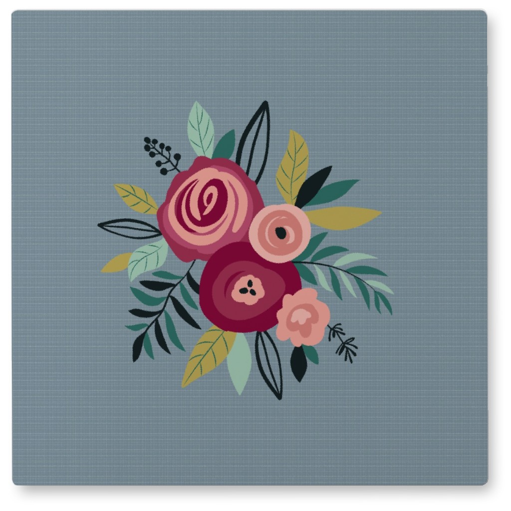 Floral Bouquet - Dusty Blue Photo Tile, Metal, 8x8, Blue, True Blue