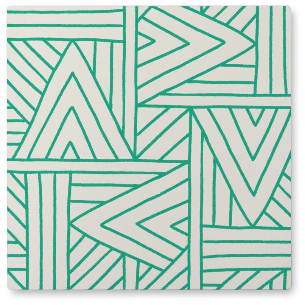 Angles - Green & White Photo Tile, Metal, 8x8, Green, Classic Green