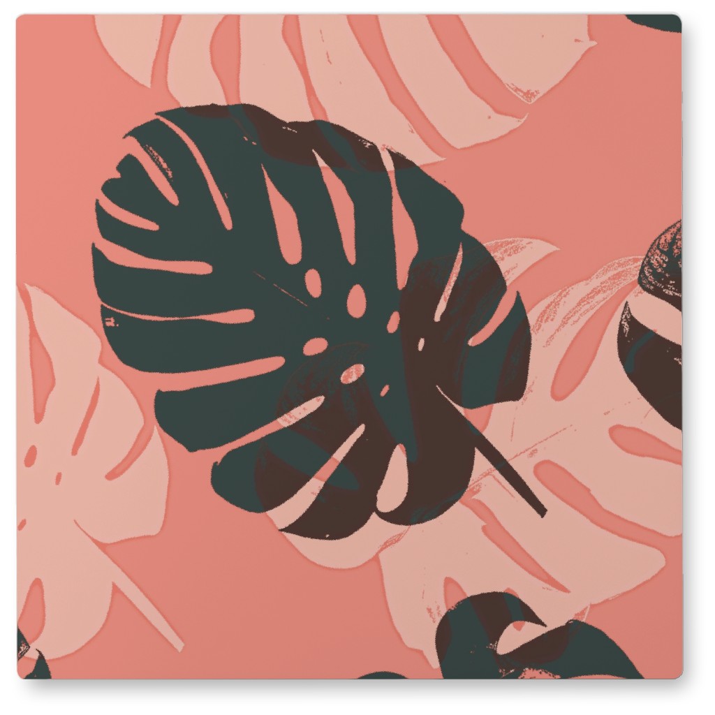 Monstera Leaves - Calypso Photo Tile, Metal, 8x8, Pink