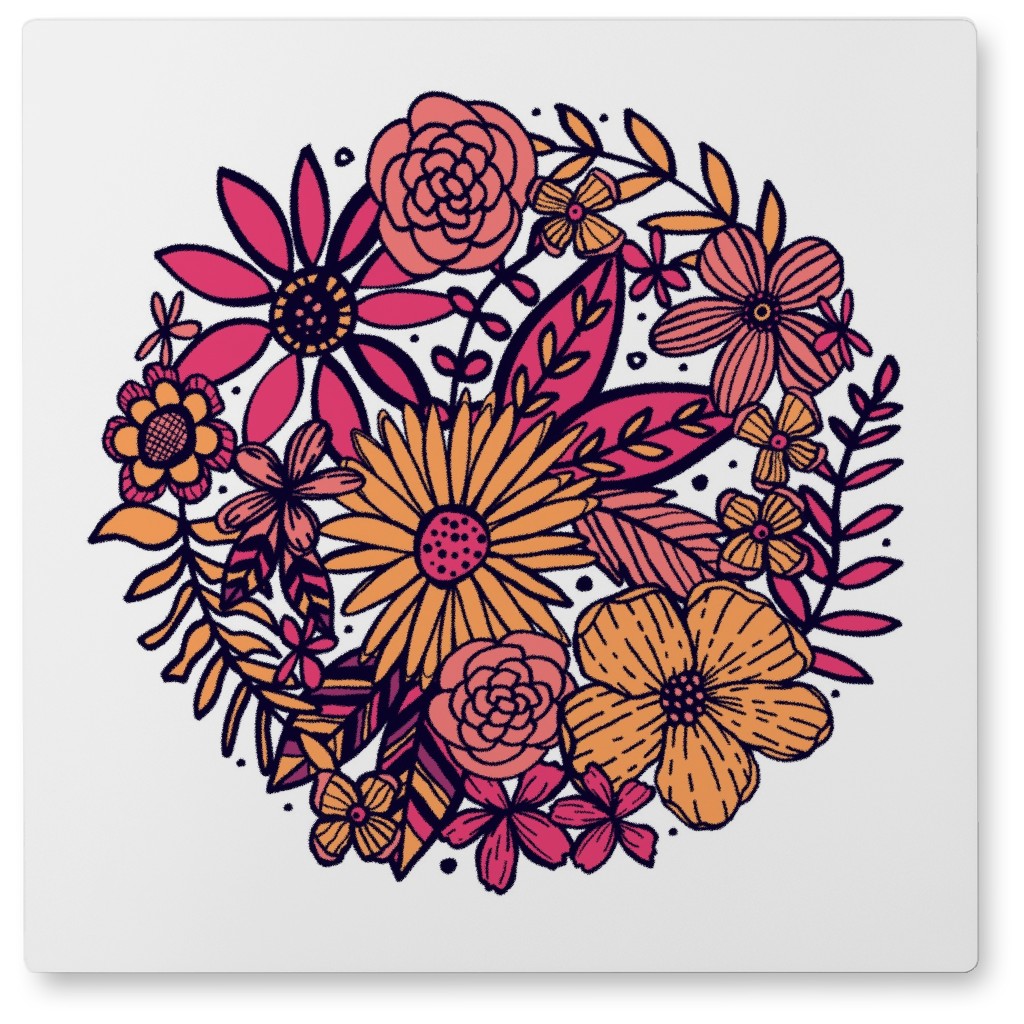 Floral Frenzy - Pink Photo Tile, Metal, 8x8, Pink