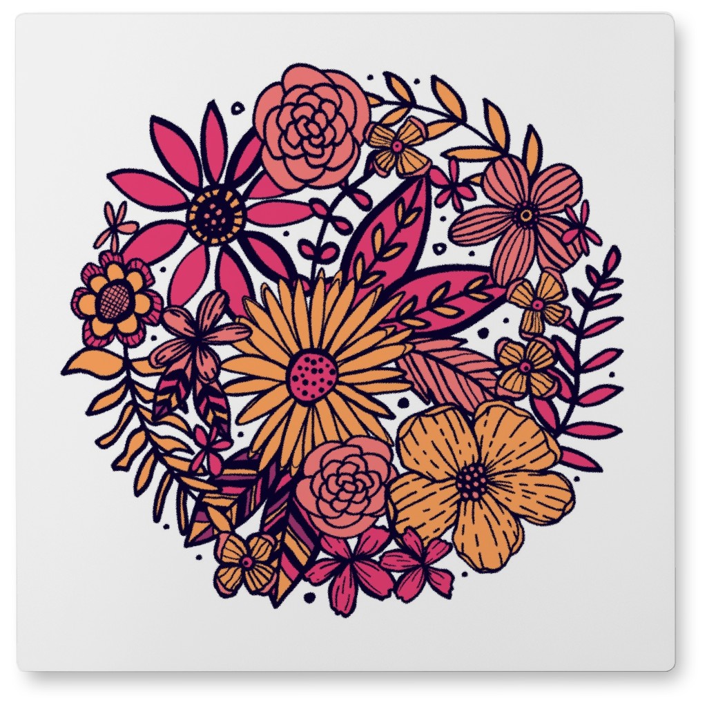Floral Frenzy - Pink Photo Tile, Metal, 8x8, Pink, Bright Pink