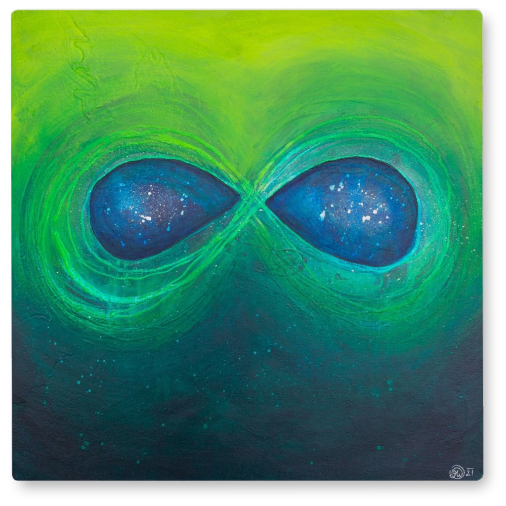 the Universe in You - Green and Blue Photo Tile, Metal, 8x8, Green