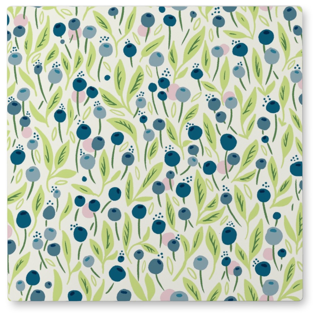 Blueberries - Blue and Green Photo Tile, Metal, 8x8, Blue, True Blue