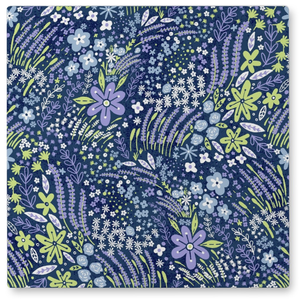 Meadow Floral - Blue Photo Tile, Metal, 8x8, Blue, True Blue