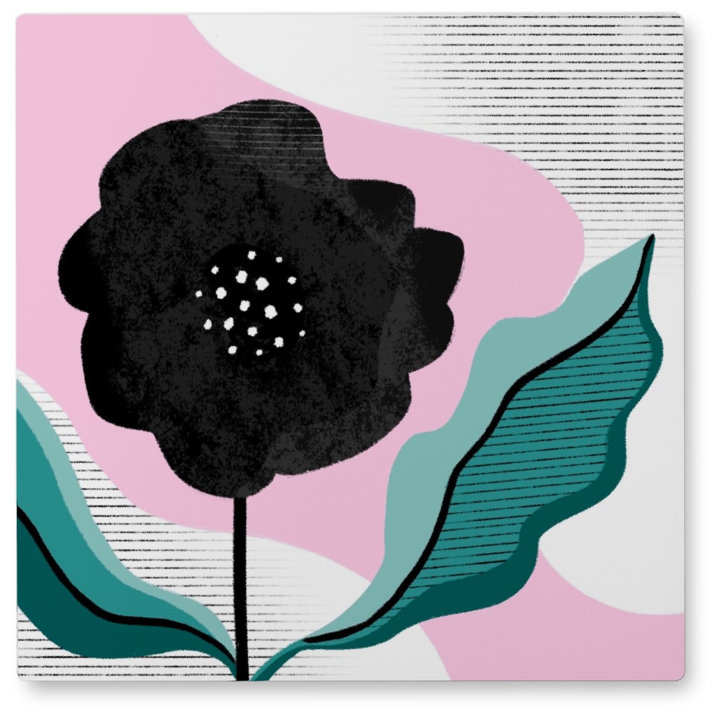 Black Abstract Flower - Multi Photo Tile, Metal, 8x8, Multicolor