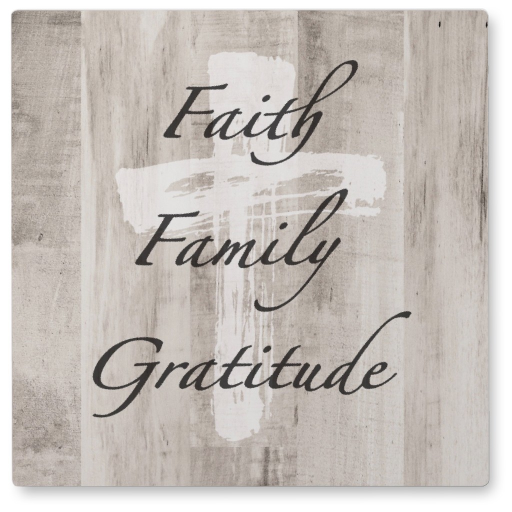 Faith, Family, Gratitude Cross - Wood Photo Tile, Metal, 8x8, Brown
