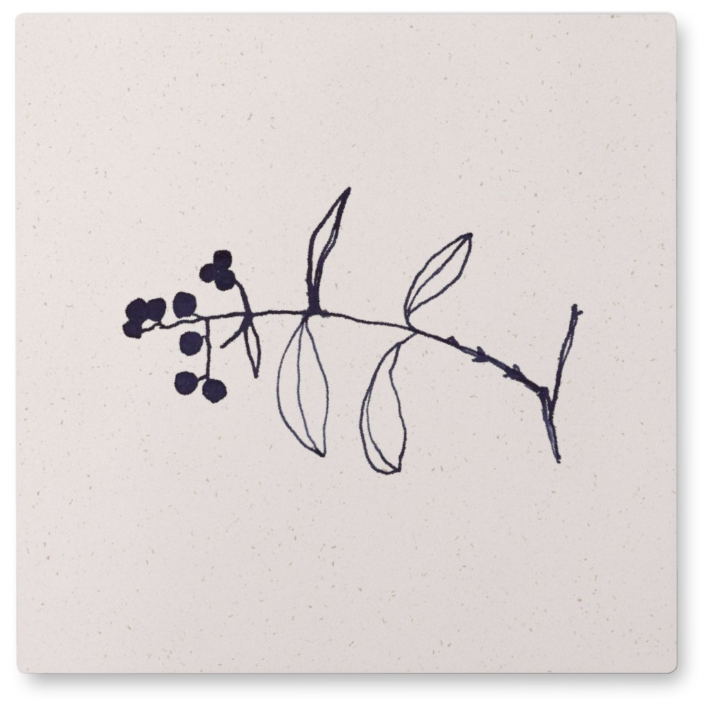 Watercolor Minimalist Berry Branch - Indigo Photo Tile, Metal, 8x8, Blue, True Blue