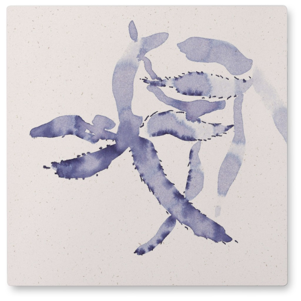 Watercolor Minimalist Cacti - Indigo Photo Tile, Metal, 8x8, Blue, True Blue