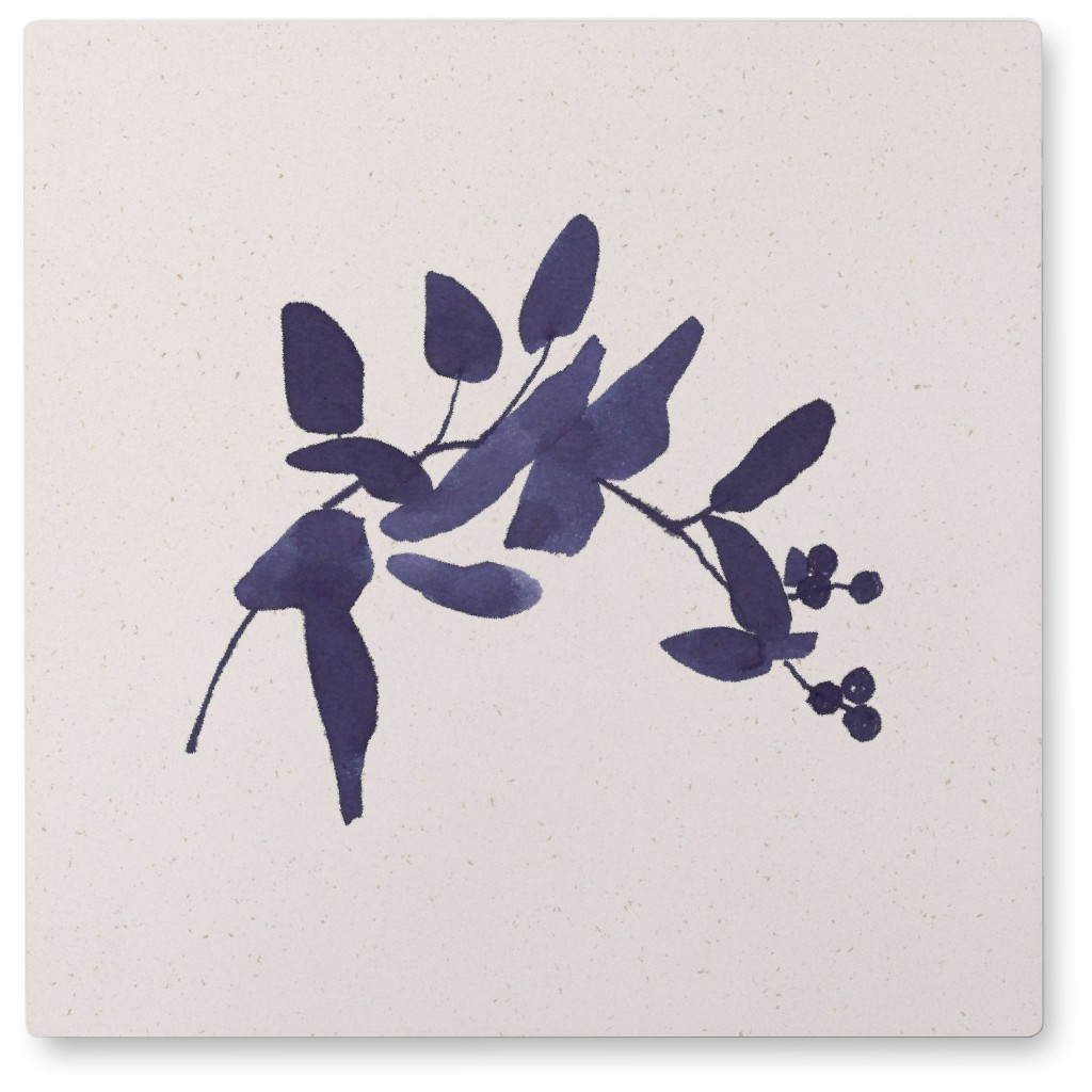 Watercolor Delicate Berry Branch - Indigo Photo Tile, Metal, 8x8, Blue, True Blue