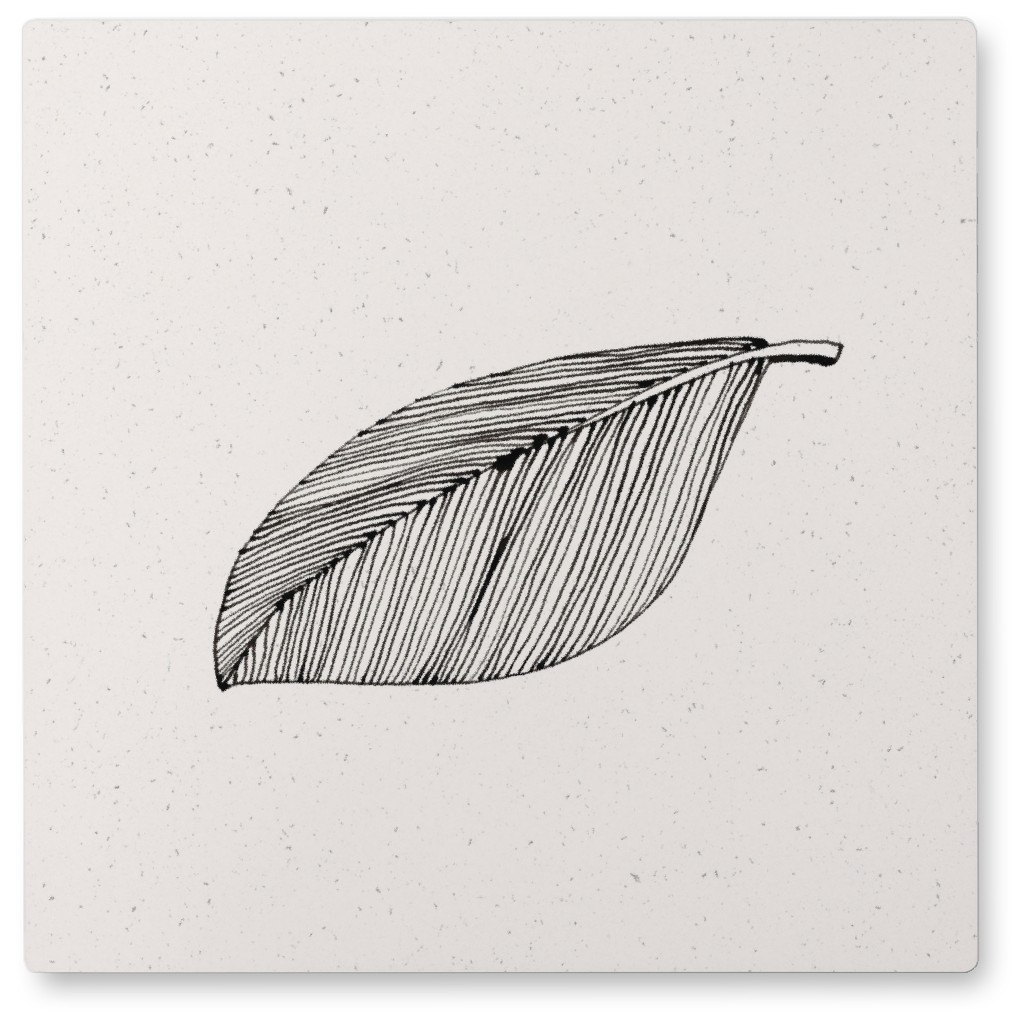 Line Art Leaf - Black Photo Tile, Metal, 8x8, Black