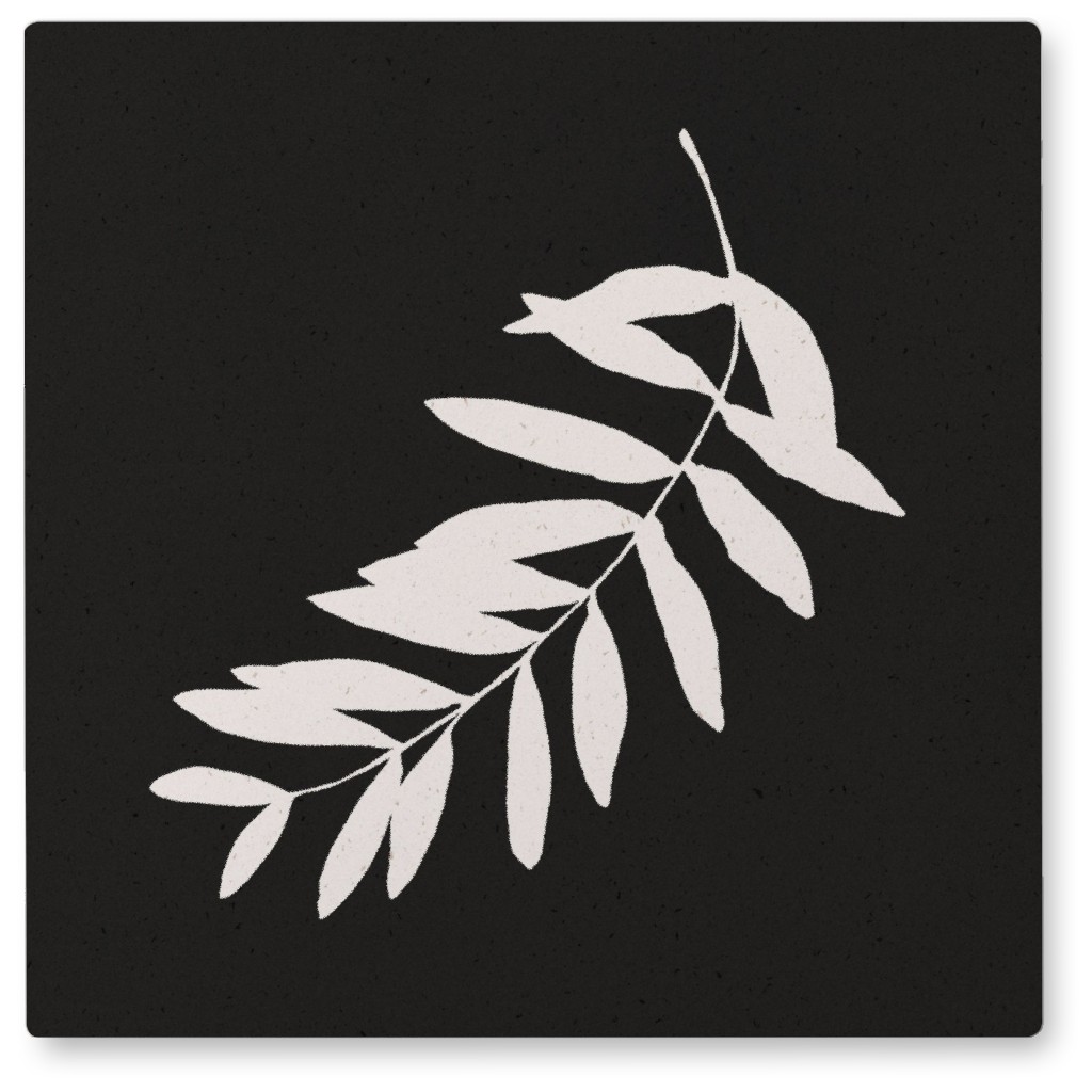 Watercolor Leaf - Black Photo Tile, Metal, 8x8, Black