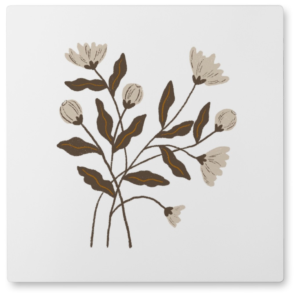 Wildflower Bouquet - White Photo Tile, Metal, 8x8, Beige