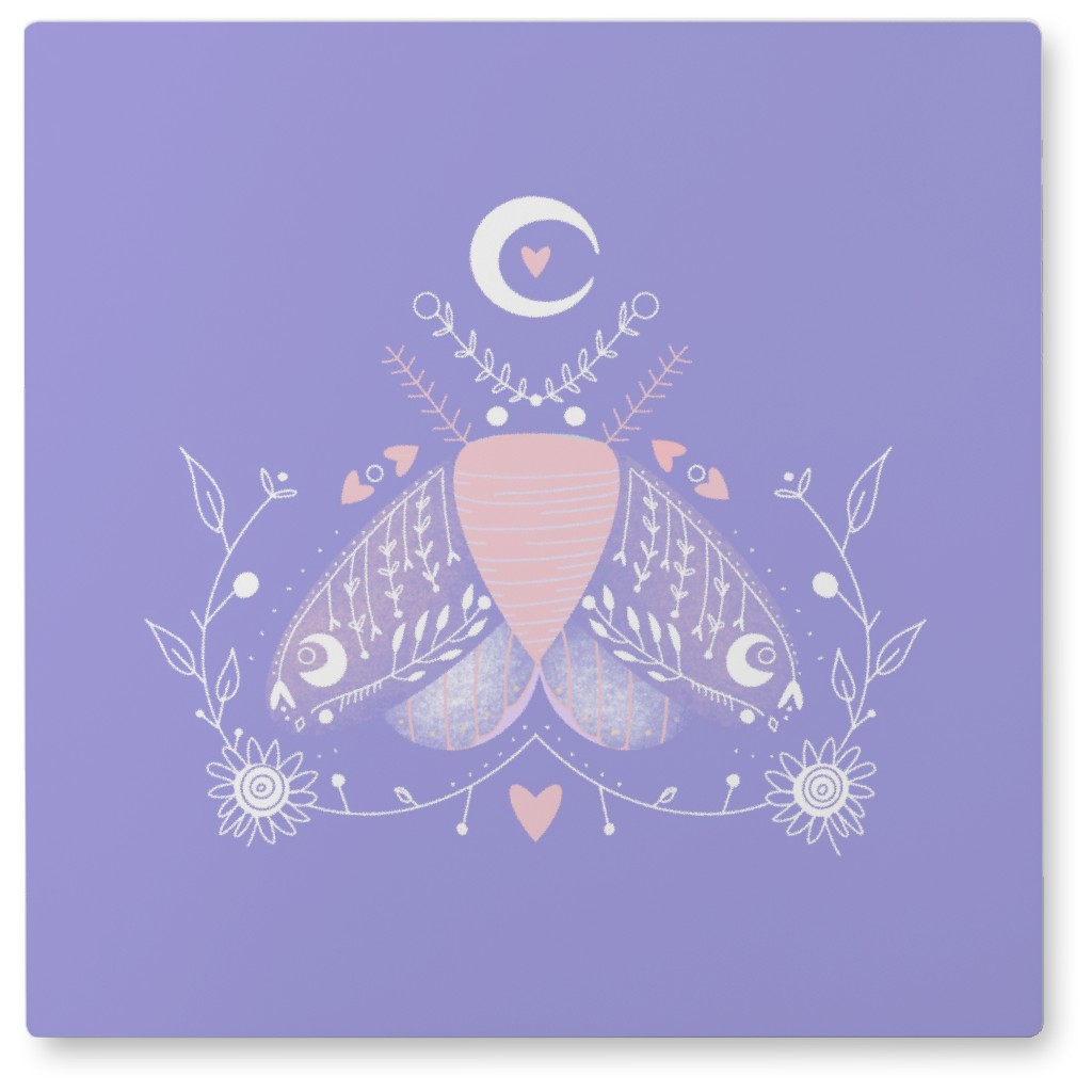 Moth - Lilac and Pink Photo Tile, Metal, 8x8, Purple