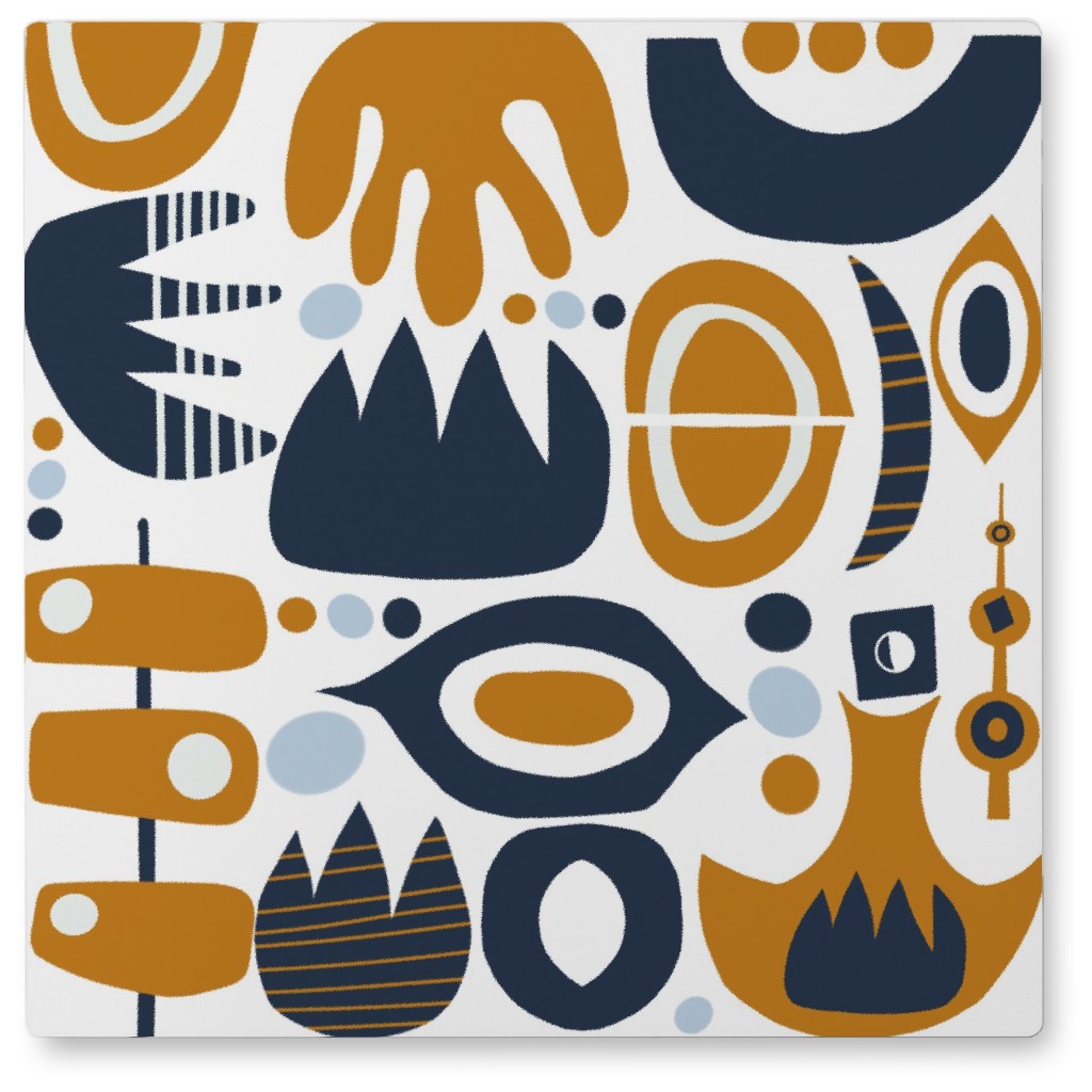 Bold Maximalism Flower Pods - Multi on White Photo Tile, Metal, 8x8, Yellow, Classic Yellow