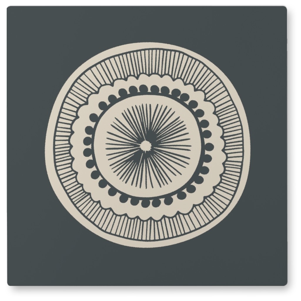 Woodcut Mandala Photo Tile, Metal, 8x8, Gray