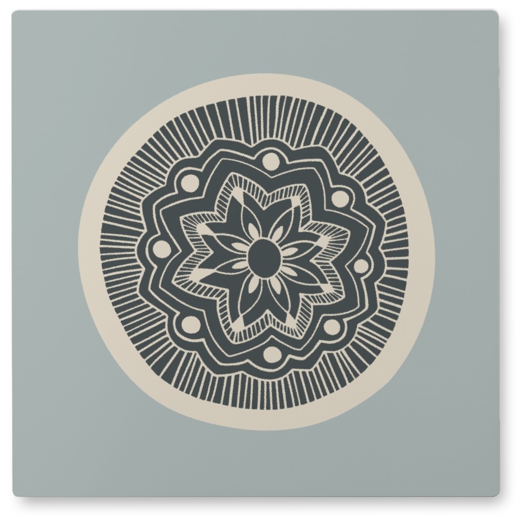 Woodcut Mandala Iii Photo Tile, Metal, 8x8, Blue
