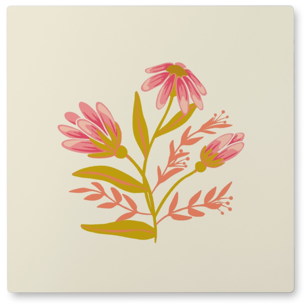Simple Flowers - Pink Photo Tile, Metal, 8x8, Pink