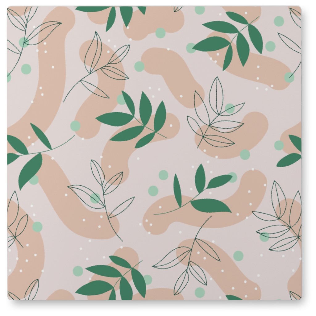the Modernist - Leaves and Shapes Photo Tile, Metal, 8x8, Pink, Beige