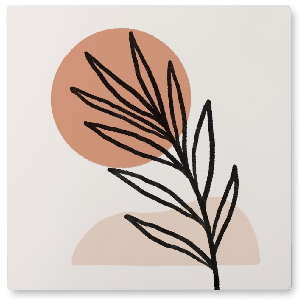 Delicate Leaves At Sunset Photo Tile, Metal, 8x8, Beige