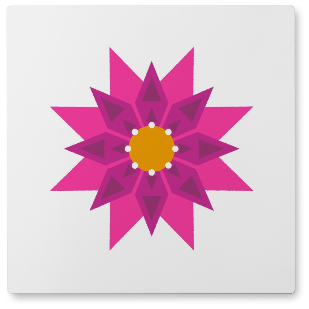 Scandi Pointed Flower - Pink Photo Tile, Metal, 8x8, Pink