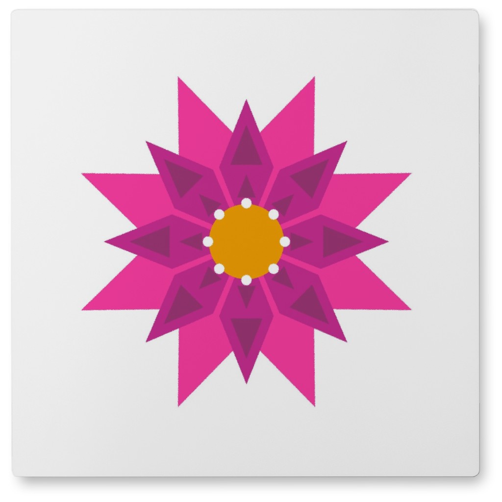 Scandi Pointed Flower - Pink Photo Tile, Metal, 8x8, Pink, Bright Pink
