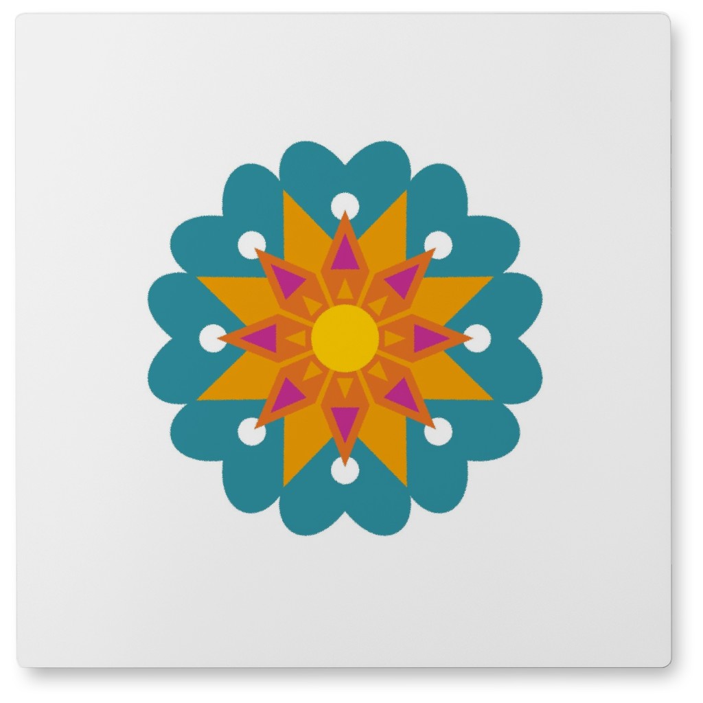 Scandi Flower - Teal and Orange Photo Tile, Metal, 8x8, Blue