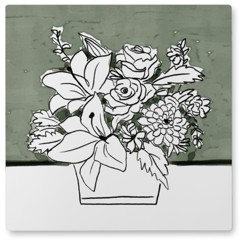 Centerpiece Sketch - Green Photo Tile, Metal, 8x8, Green