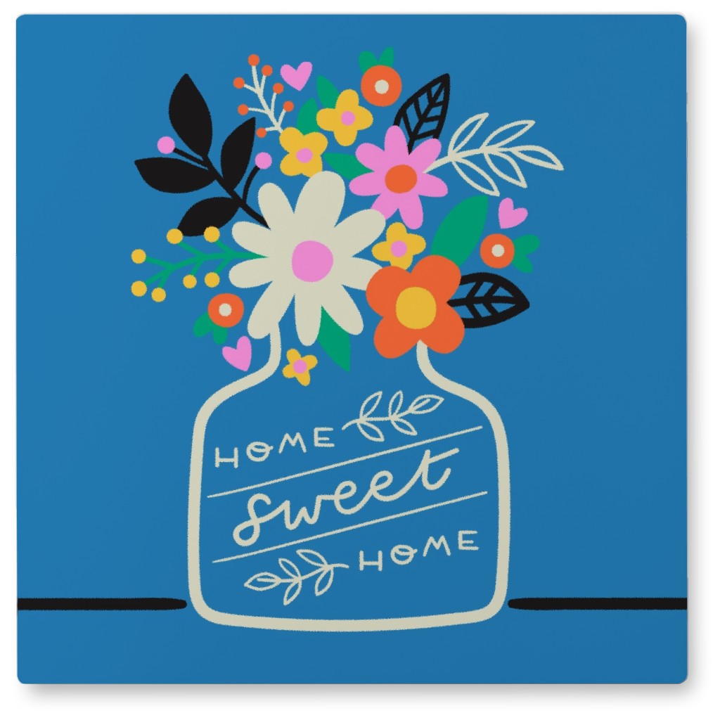 Home Sweet Home - Multi on Blue Photo Tile, Metal, 8x8, Blue