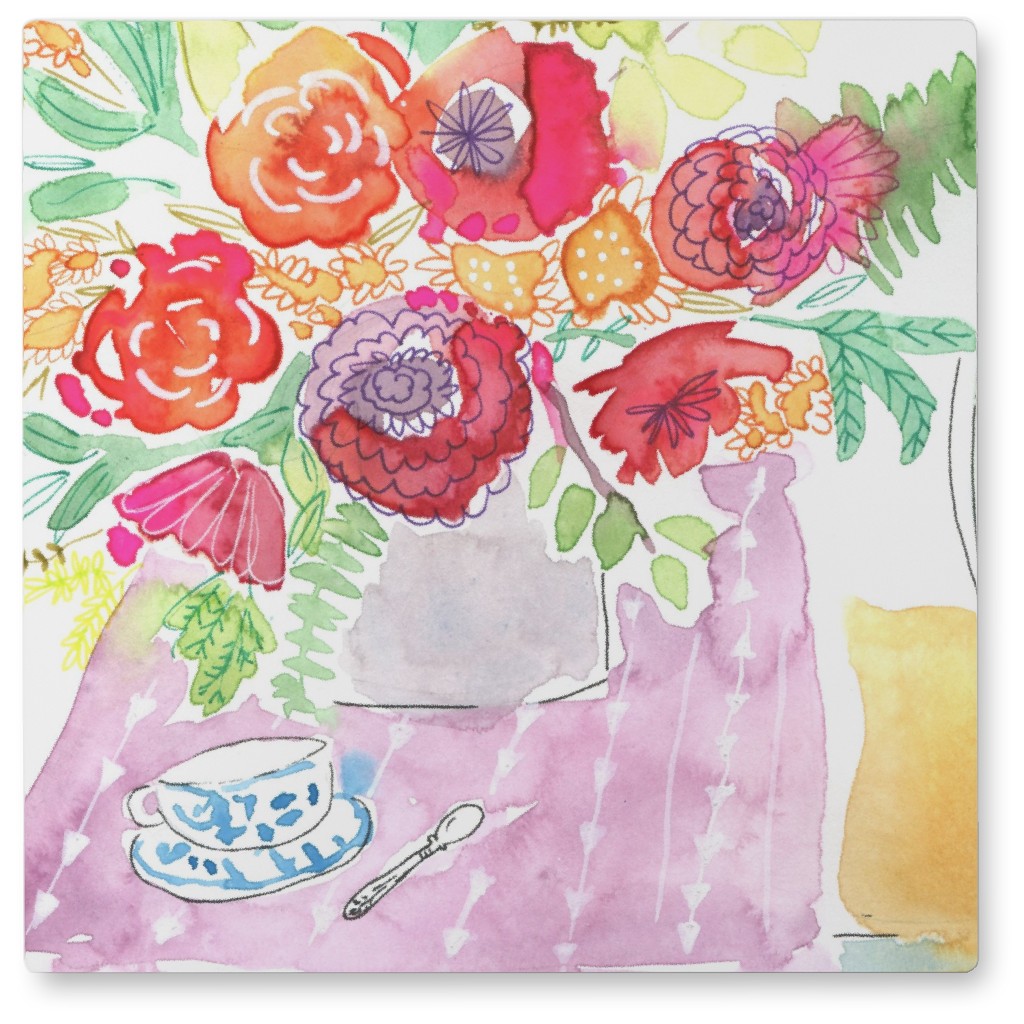 Flower and Tea - Multi Photo Tile, Metal, 8x8, Pink